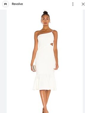 $268 REVOLVE x Likely One-Shoulder White Midi Dress with Side Cutout Flounce Hem